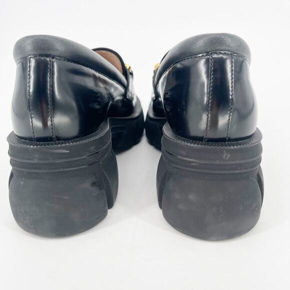 Gucci Black Glossy Leather Romance Interlocking GG Crystal Lug Sole Loafer EU 39 - Picture 8 of 16